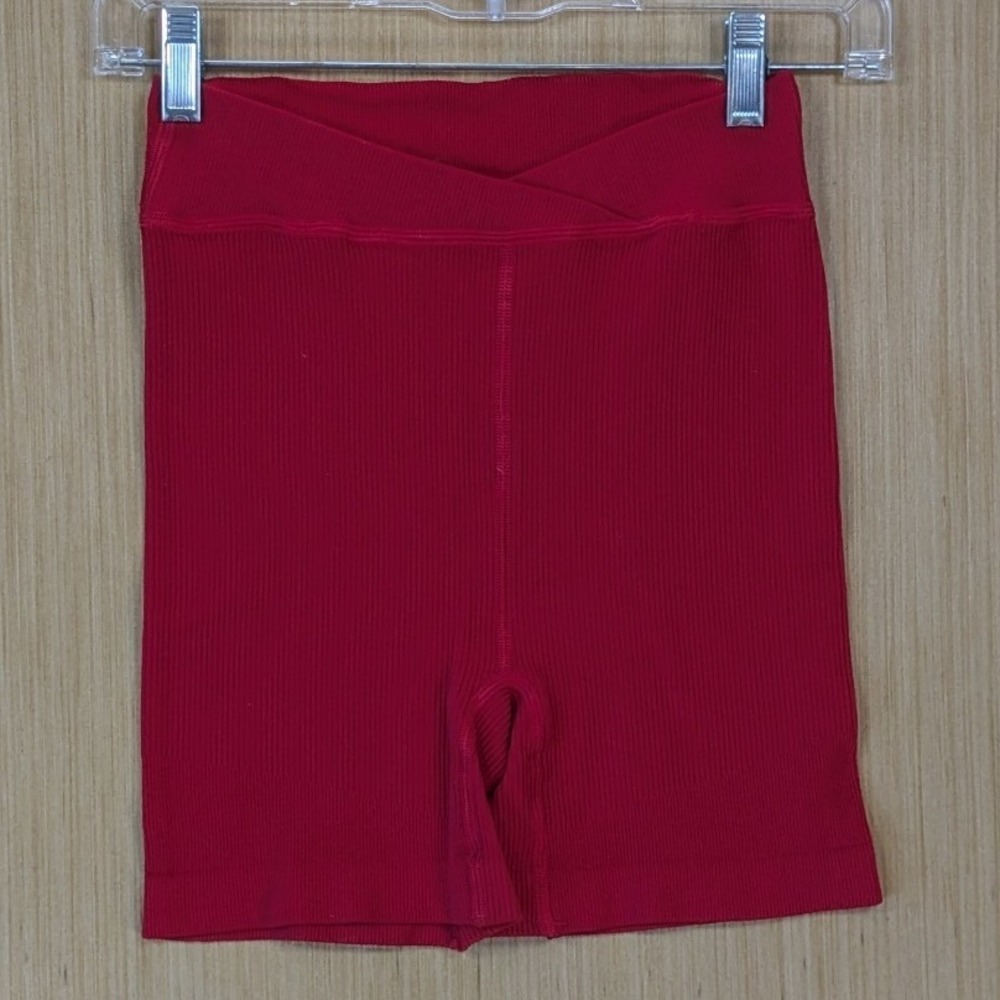Free People Movement Ribbed Biker Shorts Red XS Activewear Crossover Waistband